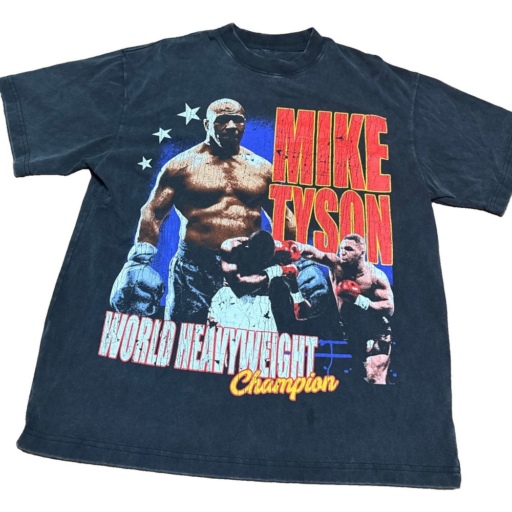 Vintage Official Mike Tyson World Champion Black Washed Heavy Boxing Tee M